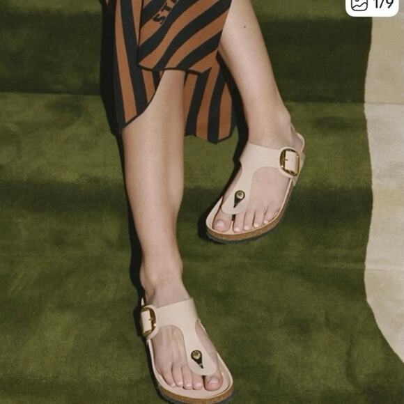 STAUD Shoes - Staud x Birkenstock Gizeh Sandals In High Shine Beige 9 NWT